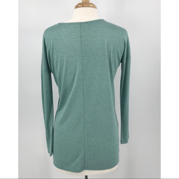 Ann Taylor LOFT Green V-neck Form Fitting 2 Tone Long Sleeve Tee Top Shirt #A12 - Picture 2 of 10